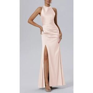 FORMAL AW SZ 4 S apricot Satin Maharaol Floral Bridesmaid maxi Dress New b38